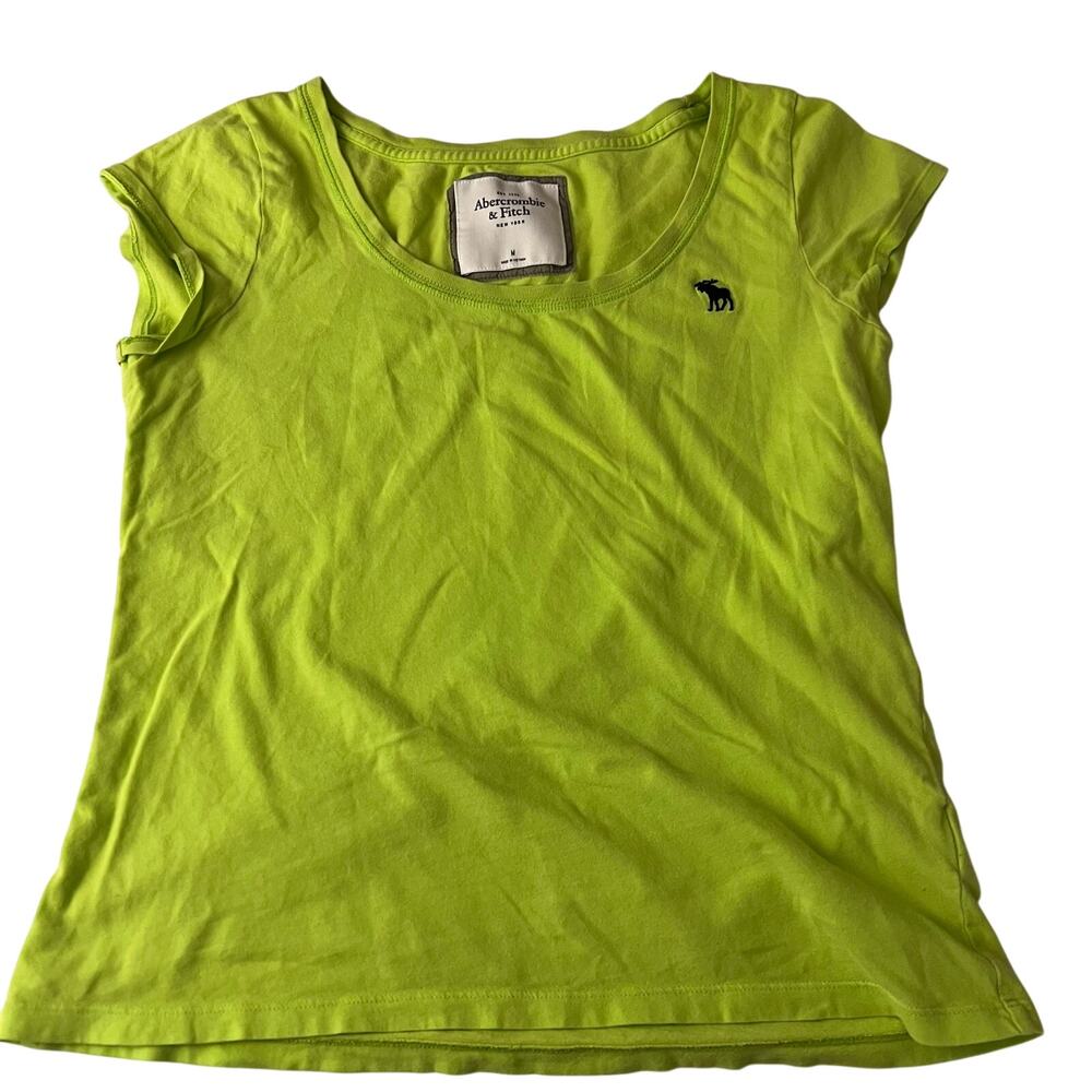Abercrombie & Fitch Green Short Sleeve Shirt Scoop Neck Size Medium Y2K